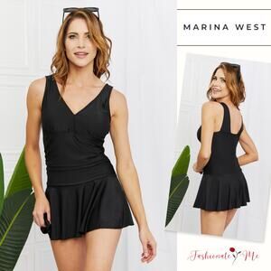 🌟Marina West Clear Waters V-Neck Removable Pads Black Swim Dress | Size M